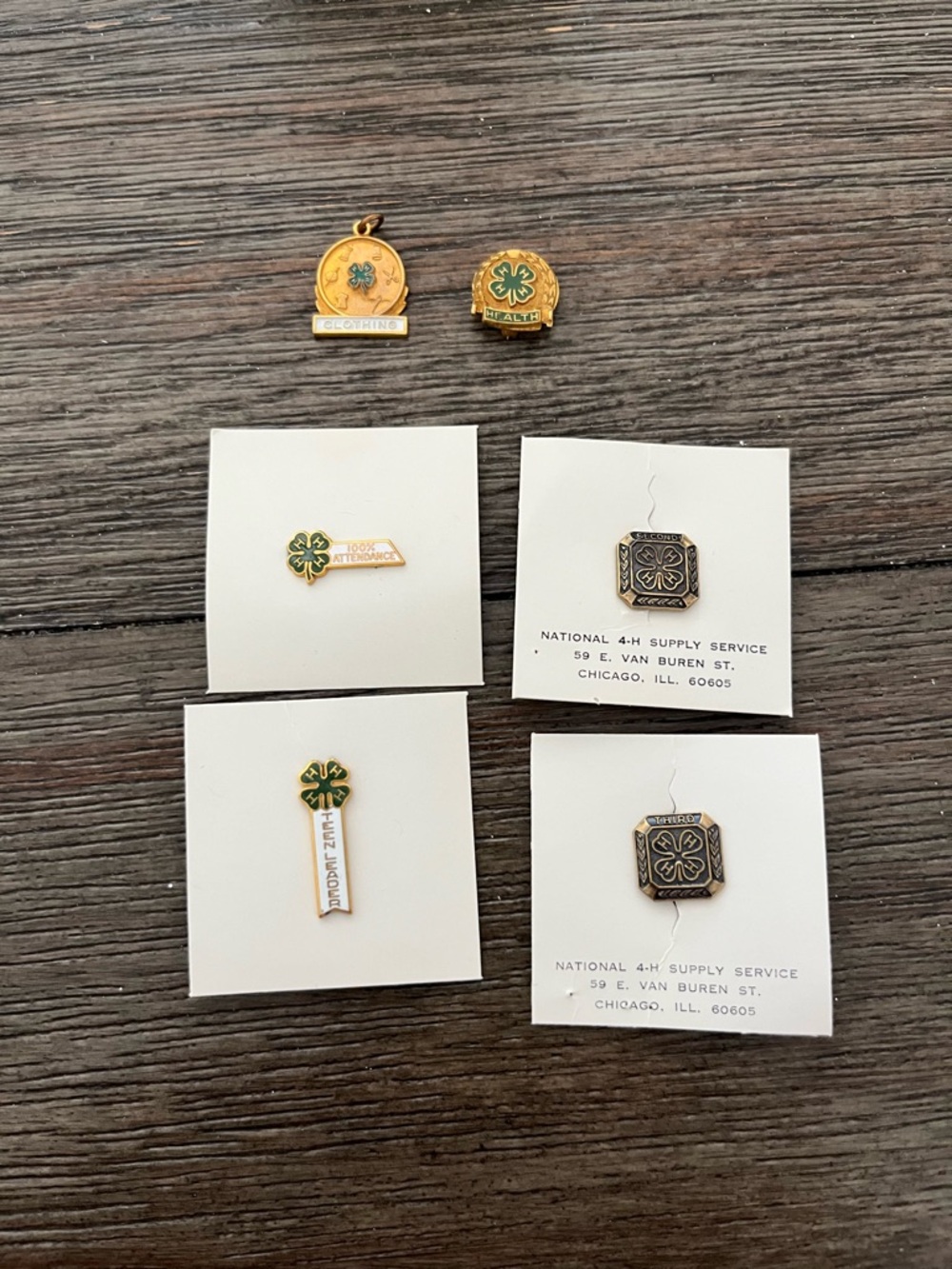 National 4-H Gold and Green Enamel Clover Brooch Collection